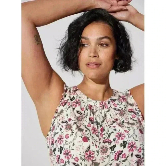 Torrid Rayon Slub Ruffle Mock Neck Tank Top Womens Size 4X Floral White - Picture 2 of 13